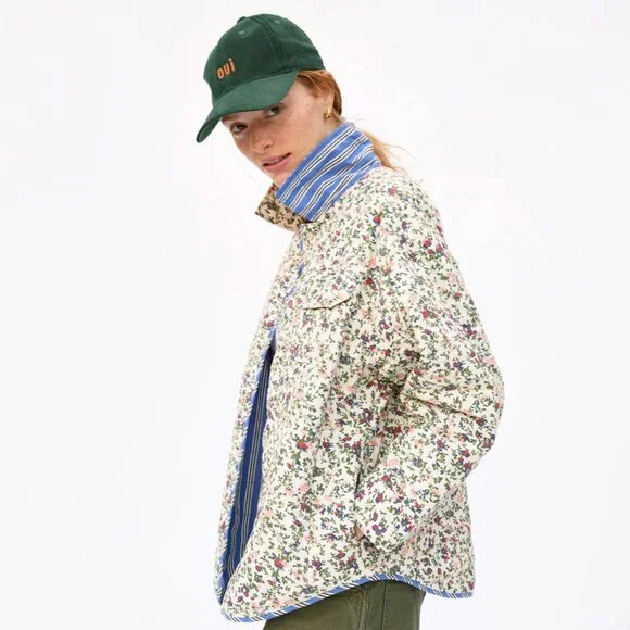 CLARE V Jacque Jacket Ditsy Floral & Maroq Stripe Sz S/M - Picture 3 of 3